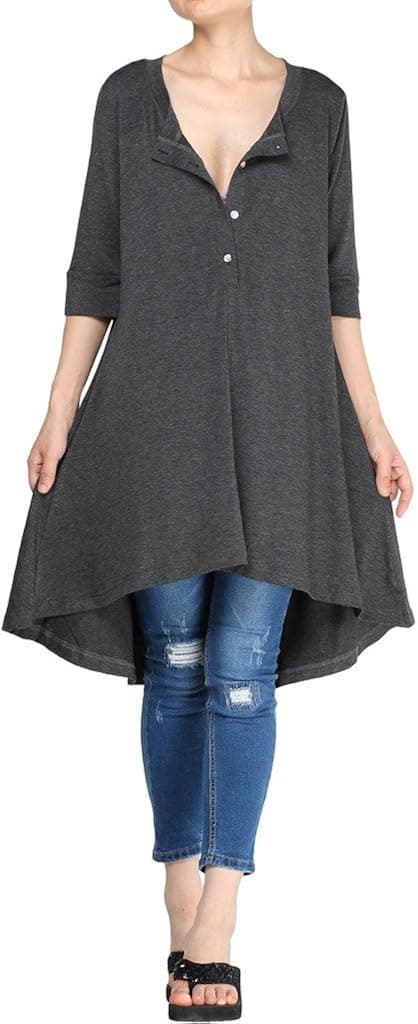 Minibee Women's Elbow Sleeve Casual T Shirt Dress Irregular Hem Top Tees Mmb1232-a Dark Gray 2XL