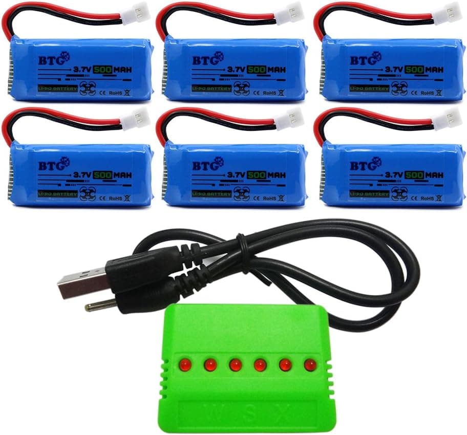 BTG 500mAh 3.7V Upgrade Battery & X6 Charger for F180C JJRC H37 H6D H6C H31 Hubsan X4 H107C H107D H107L H107P H108 JXD392 388 Wltoys V939 V252 UDI U816A Walkera Super Mini Genius CP
