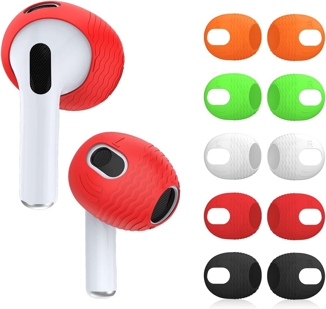 [5-Pairs] for AirPods 3 Ear Tips Covers【Fit in The Charging Case】, AIBEAMER Silicone Anti-Slip/Dust Ear Covers Accessories Compatible with AirPods 3rd Generation 2021 (Black,Red,Green,Orange,White)