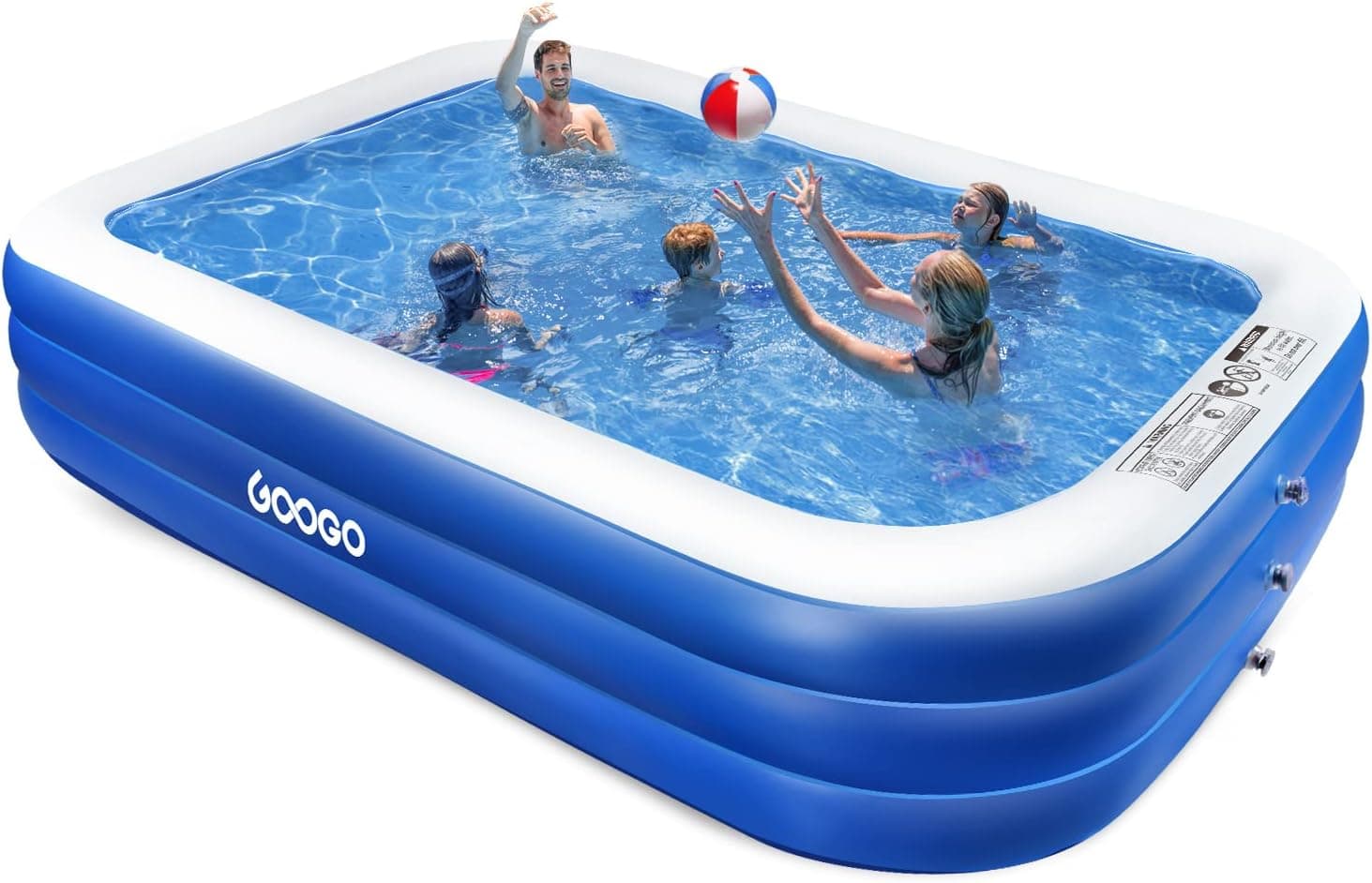Googo Inflatable Swimming Pool, 118x72x20 inch Family Inflatable Lounge Above Ground Blow Up Pool for Kiddie, Kids, Adults, Easy Set Swimming Pool for Backyard, Summer Water Party
