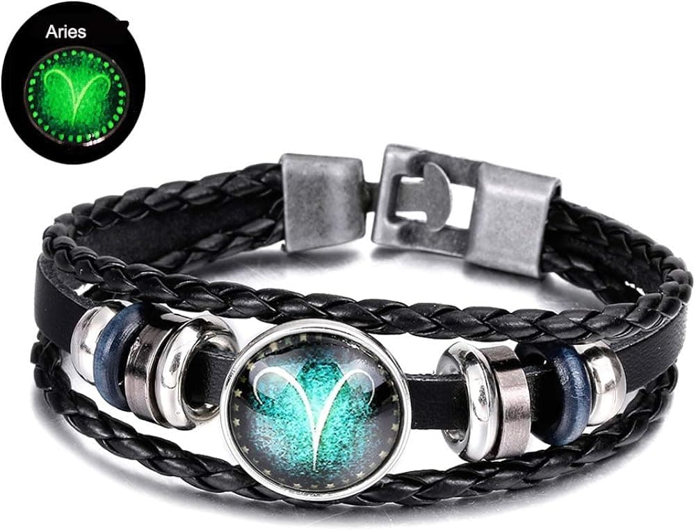SUMMER LOVE Zodiac Constellation Luminous Astrology Horoscop Bracelet for Men and Women Leather Wristband Bangle