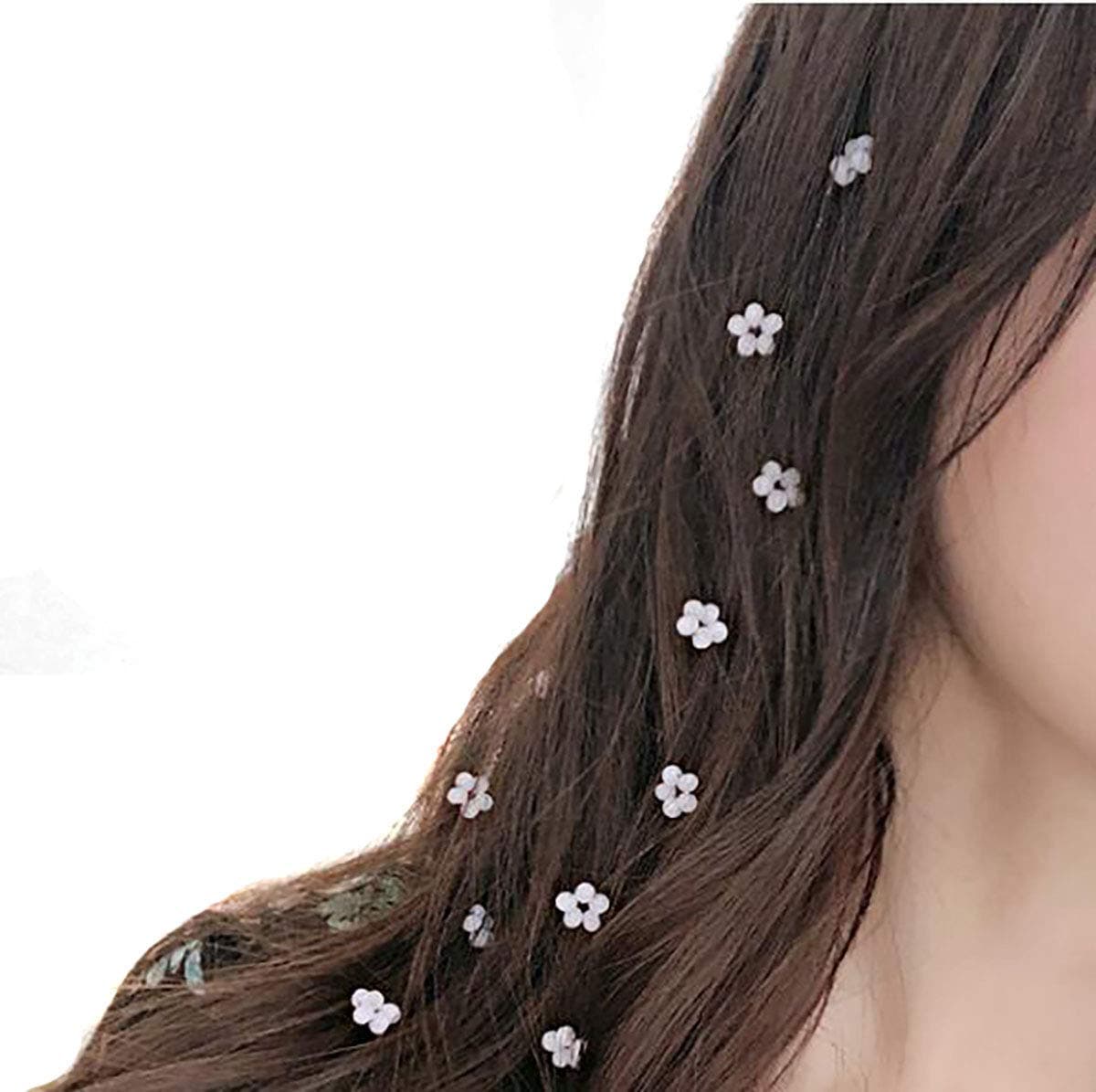 3 PCS Women Crystal Flower Long Hair Decorative Headdress Hair Extensions with Comb Invisible Streamline Hairpin Hair Accessories (White)