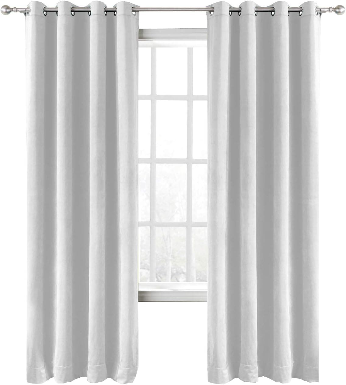 ChadMade Blackout Lined Premium Velvet Curtain Off White 72Wx102L Inch (1 Panel), Eyelet Grommet for Livingroom Bedroom Theater Studio, Leon Collection