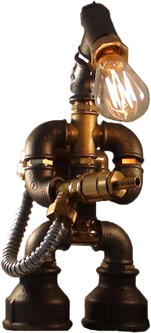 easy2cook E2С-Loft Handmade Lamp- Steampunk Industrial Style- Pipe Desk Light with Dimmer - Robot Flametrooper