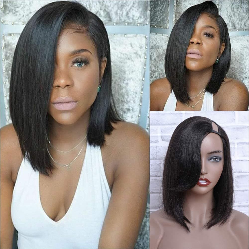 MORICHY 12inch Human Hair Wigs for Black Women 150% Density U Part Wig Human Hair Upgraded Left Side U Part Bob Wig Human Hair 100% Brazilian Virgin Human Hair Wig Natural Color