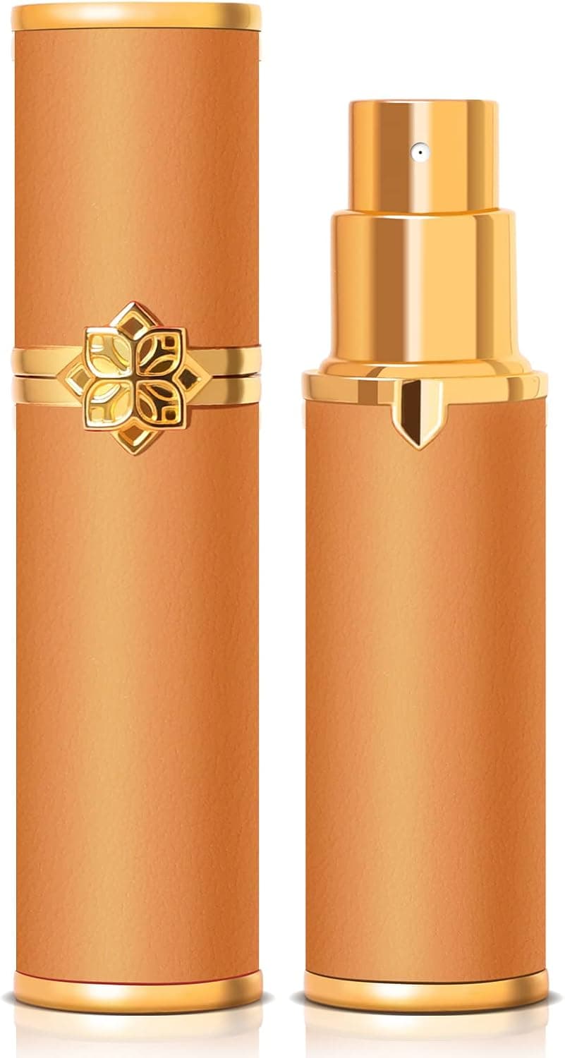Portable Perfume Atomizer for Travel, Refillable Mini Perfume Spray Bottle, Elegant & Eco-Friendly Faux Leather Perfume Bottle for Women & Men, 5ml/0.2oz Travel Pack (Sandybrown)
