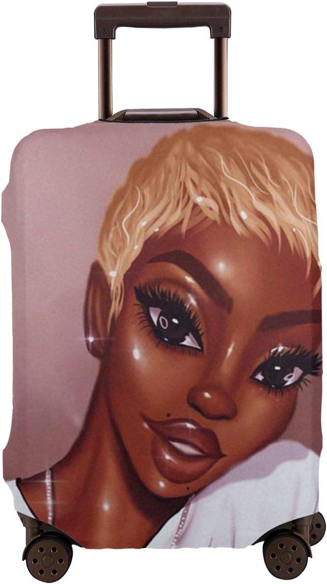 SARA NELL Travel Luggage Cover Black Art African American Women Cool Short Hair Suitcase Cover Protector Fits 18-32 Inch Luggage Baggage Cover