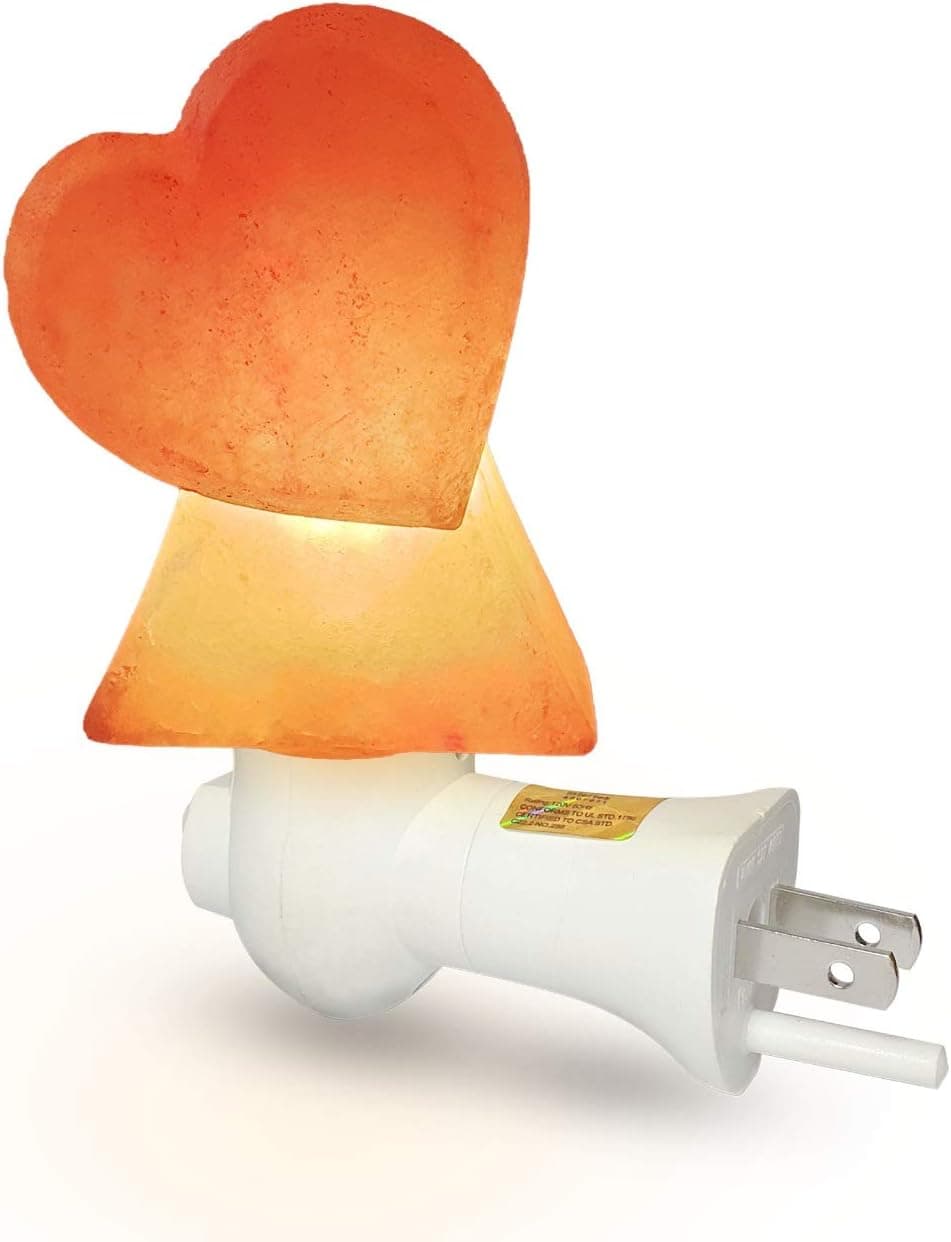 Himalayan Pink Salt Lamp Night Light Heart Shape Salt Night Light, Large Crystal Natural Himalayan Salt Rock Lamp Night Light Plug in Wall Light Bulb Air Purifying Lighting and Decor