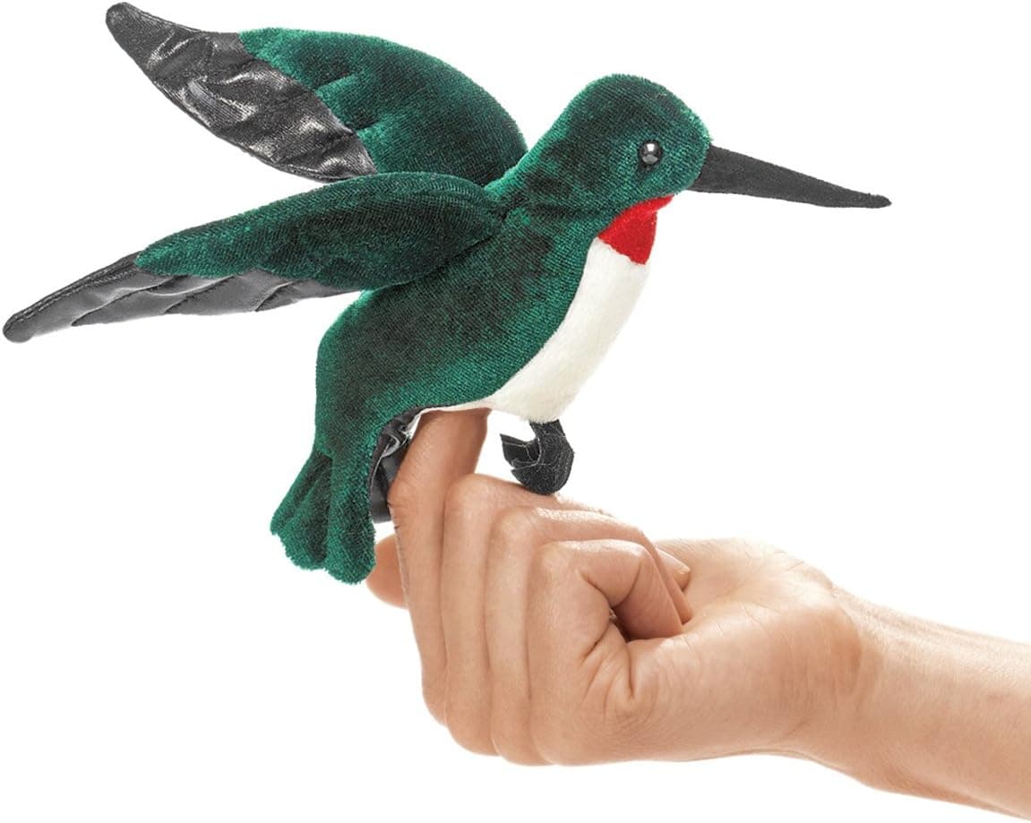 Folkmanis Mini Hummingbird Finger Puppet, Bluegreen, White, Red, Black, 1 EA