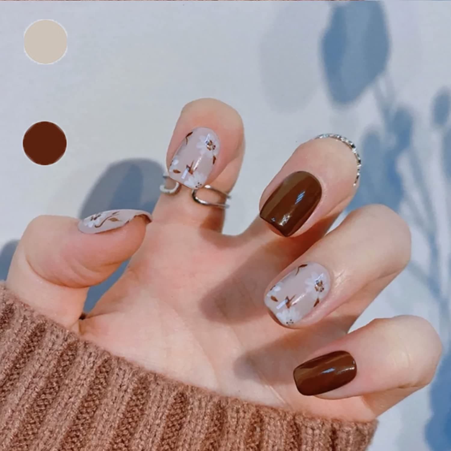 24PCS Press On Nails Short Square Fake Nails Wine Red False Nails Full Cover Stick On Nails Cute Spring Summer False Nails With Designs Acrylic Nails For Women And Girls DIY Art Nails