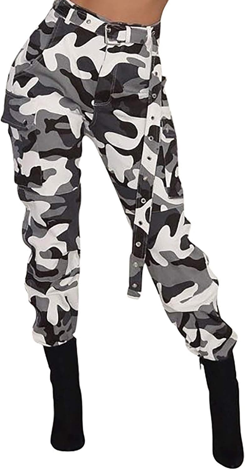 Voghtic Camo Cargo Pants for Women High Waisted Slim Fit Camoflage Jogger Sweatpants with Pockets