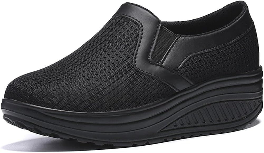 SHAKE Women's Mesh Slip-On Casual Walking Wedges Shoes Breathable Work Out Sneakers For Women (9US=Women EU 41, Black)