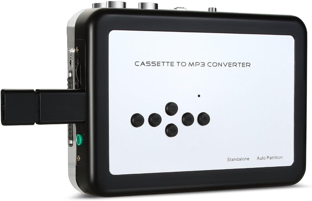 FORE Nostalgia USB Cassette/Tape Converter/Player with Thumb/Flash Drive USB Disk Tape-to-MP3 Adapter/Transfer-Silver&Black