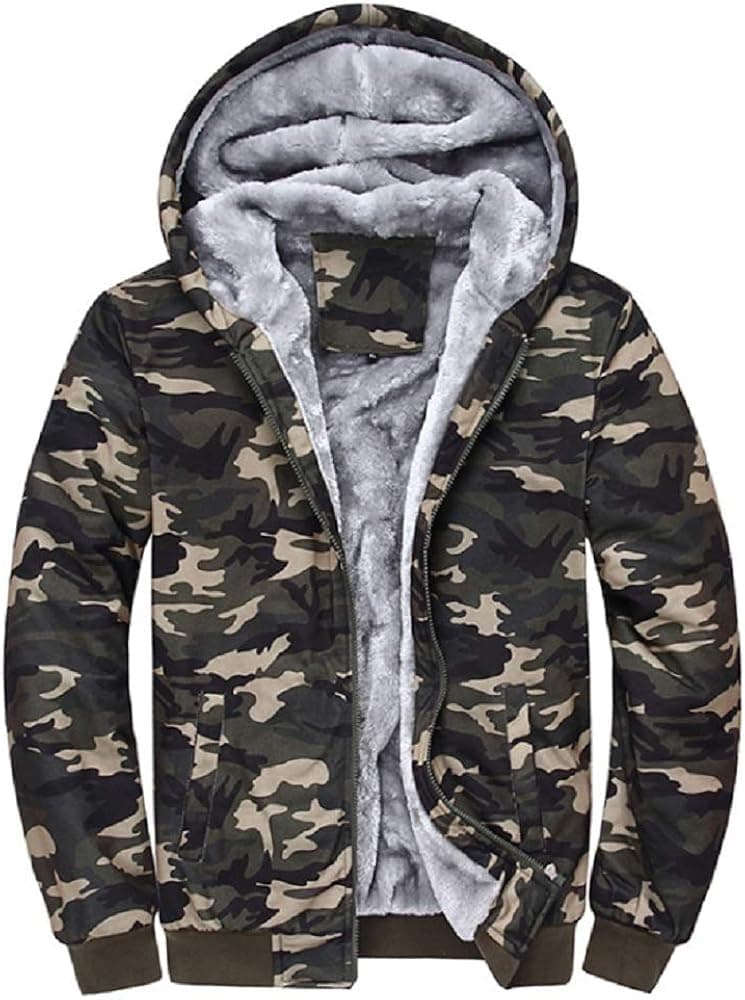 Mens Camouflage Sweatshirt Zip Sweater Long Sleeve Hoodie Plus Camo Coat Winter Coat Winter Jacket