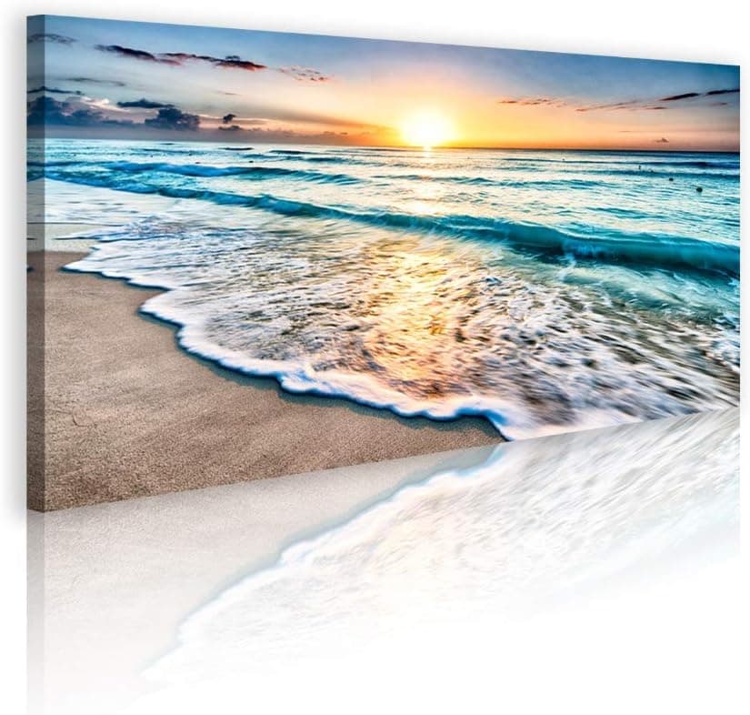 Duvez Large Beach Canvas Wall Art - 12 Variations - Mounting Accessories Included - Premium Wall Art for Living Room, Office, Bedroom, Bathroom & More - Ocean Sunset Photography - Beach Wall Art Decor