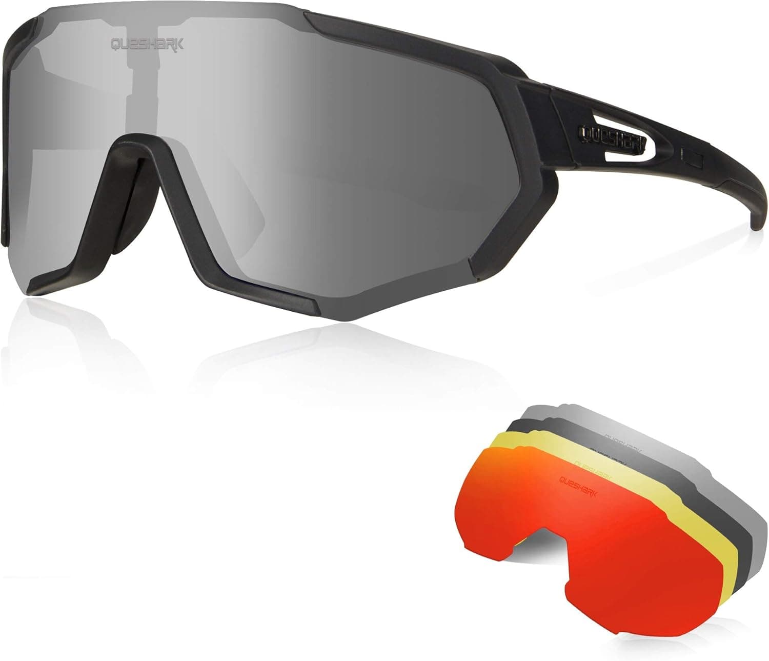 Queshark Cycling Glasses TR90 Unbreakable Frame Polarized Sports Sunglasses,Bike Glasses for Men Women with 5 Lens,Anti-UV400
