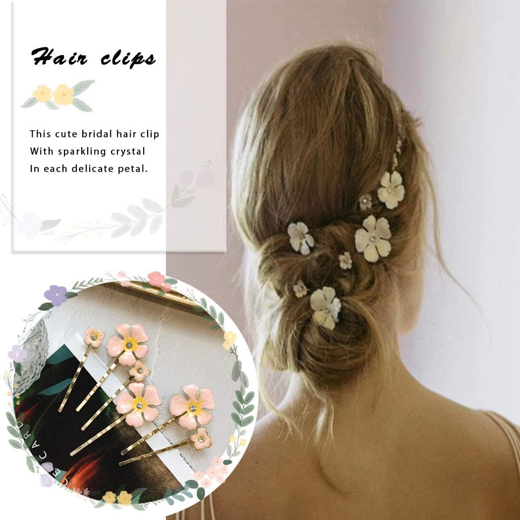 Blufly Vintage Flower Hair Clips Pink Hollow Geometric Hair Pin Petal Barrette Clips Hair Slides Wedding Bridal Bridesmaid Styling Tools for Women and Girls (Pack of 5)