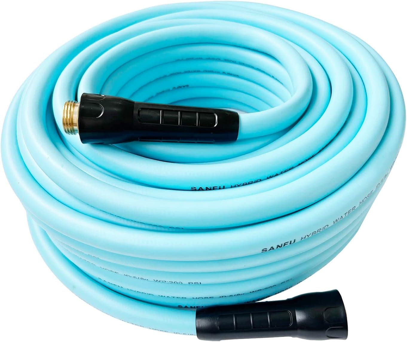 SANFU Hybrid Garden Water Hose 5/8 IN. X 75 FT, 180PSI, Lightweight, Flexible Non-Kinking with Swivel Grip Handle Female and 3/4" GHT Solid Brass Fittings, Drinking Water Hose For RV, Azure
