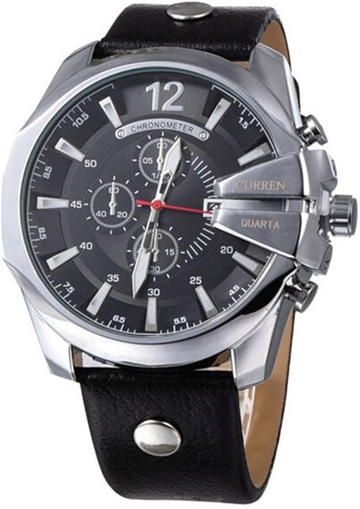 CURREN Men's Sports Waterproof Date Leather Strap Wrist Watch 8176 Silver Black