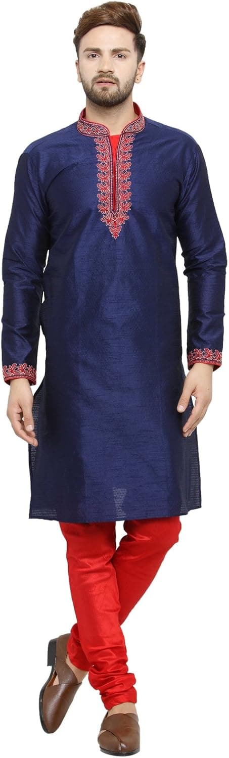 Larwa Men's Silk embroideded Kurta Pyjama Set Special for Festive, Wedding, Party Special for Diwali