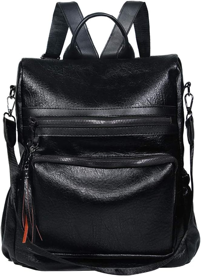 Women Backpack Purse Waterproof PU Leather Nylon Anti-theft Lightweight Fashion Shoulder Bag Ladies Travel bags(Black)