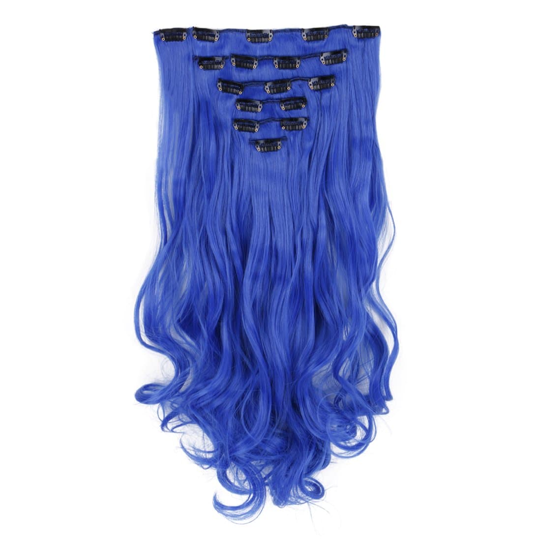 Creamily 8 Pcs Full Head Party Highlights Clip on in Hair Extensions Multi-Colors Synthetic Hairpieces (20-Inch Curly, Ultramarine)