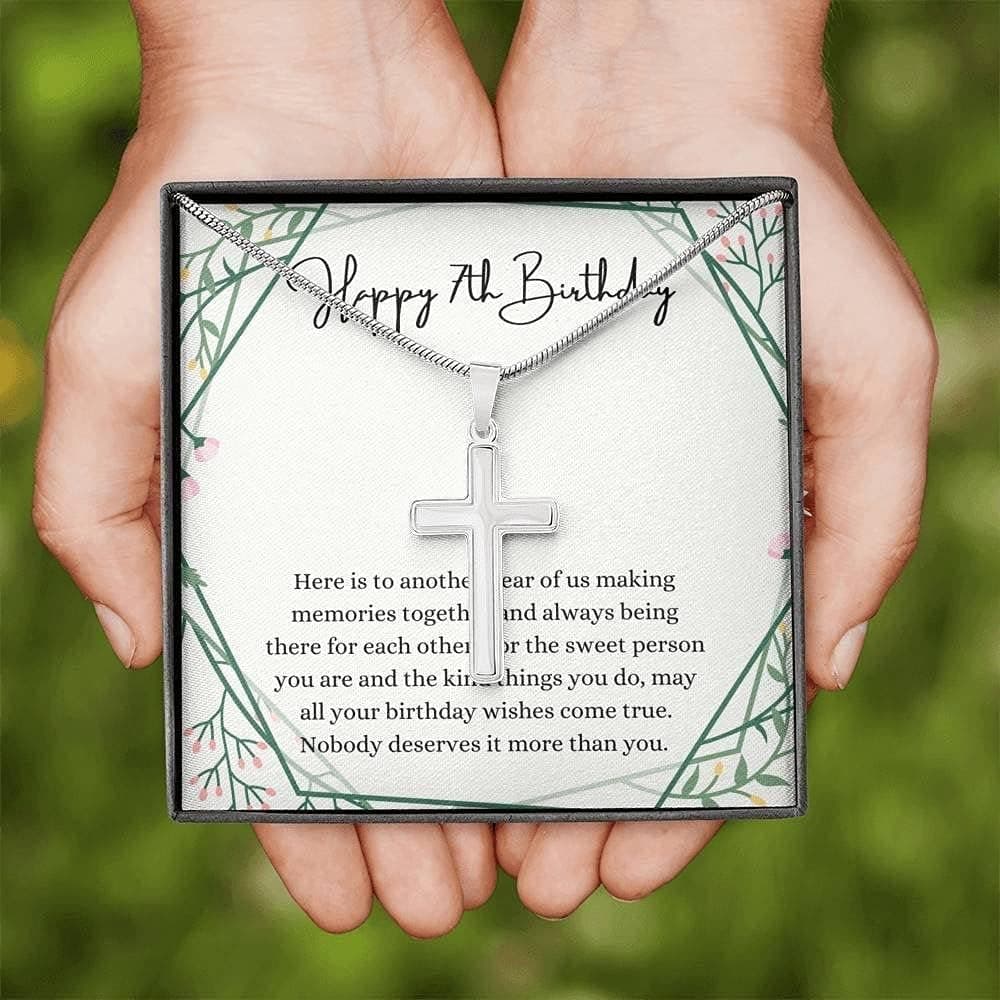 Message Card Jewelry, Handmade Necklace- Personalized Gift Cross, Happy 7th Birthday Necklace With Message Card, Gift For 7th Birthday, 7 Year Old Birthday Girl, 7th Birthday Necklace, 7th Bday