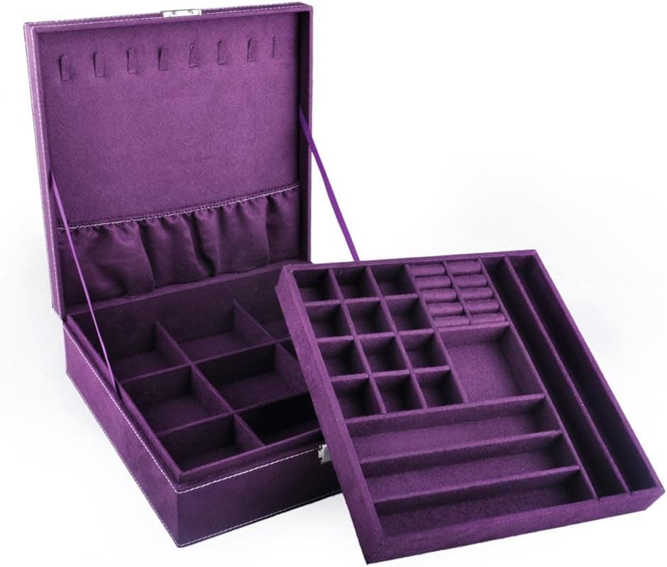 Aspire Lint Jewelry Box / Jewelry Organizer, Two-layer, 10" x 10" x 3", Gift Idea - Purple