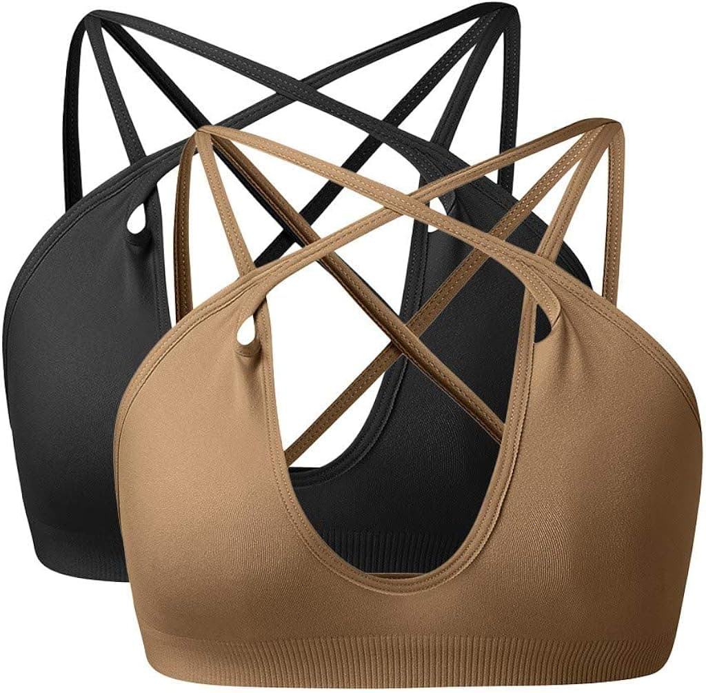 Seamless Strappy Sports Bra for Women Crisscross Wirefree Activewear Tops for Yoga Running Athletic Gym