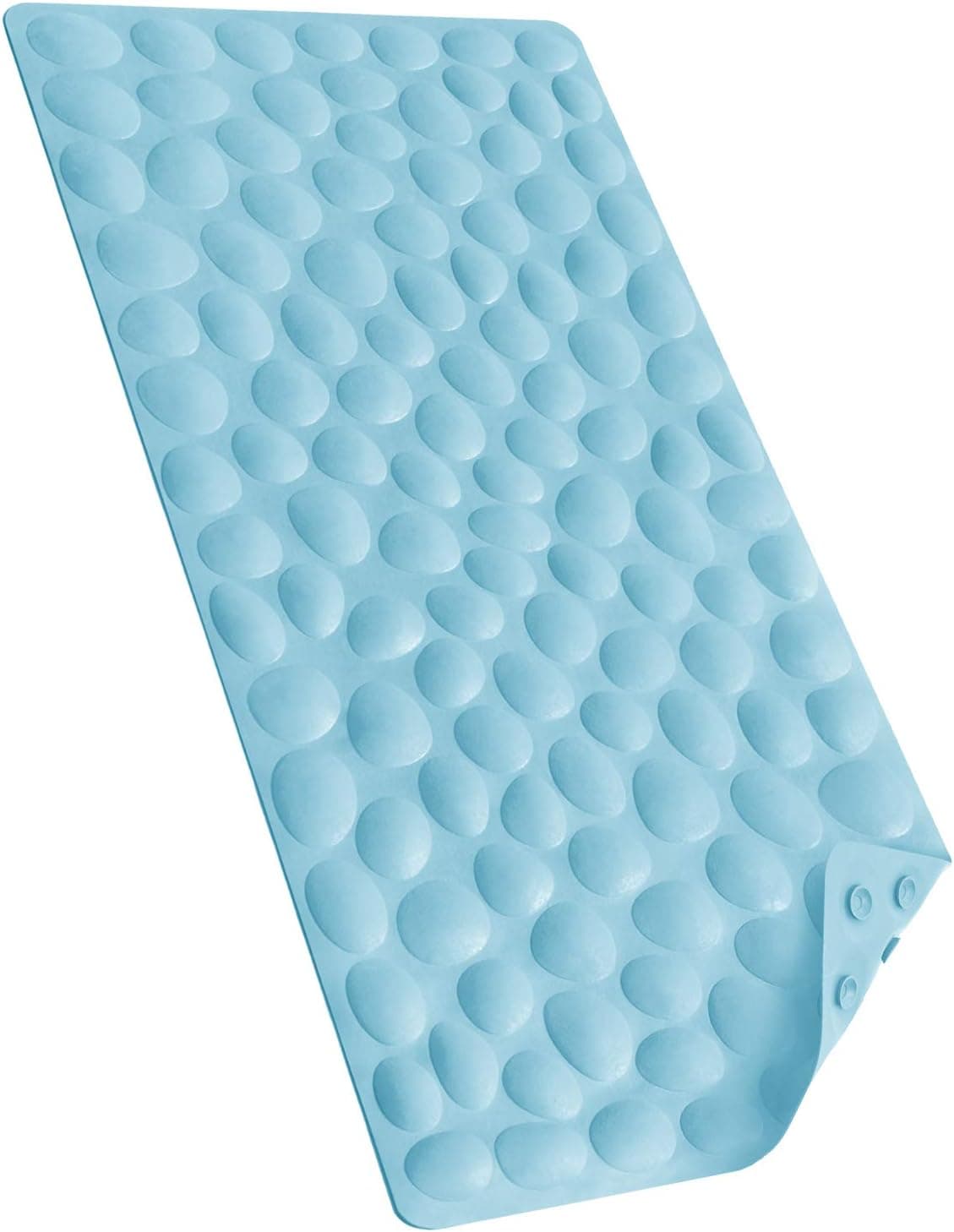 Bligli Bath Tub Shower Mat, 16x31.5 Inch Standard Non-Slip Bathtub Mats with Strong Suction Cups, Soft Rubber Anti-Slip Bathroom Floor Mat, Machine Washable, Comfort on Feet, 100% BPA Free (Sky Blue)