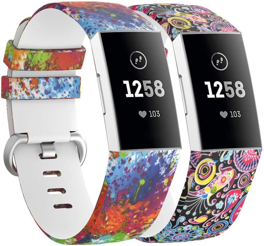 Usitek Compatible with Fitbit Charge 3 Bands Women Men Large Small,Floral Replacement Strap Accessories Pattern Printed Wristband Compatible with Fitbit Charge 3 & Charge 3 SE