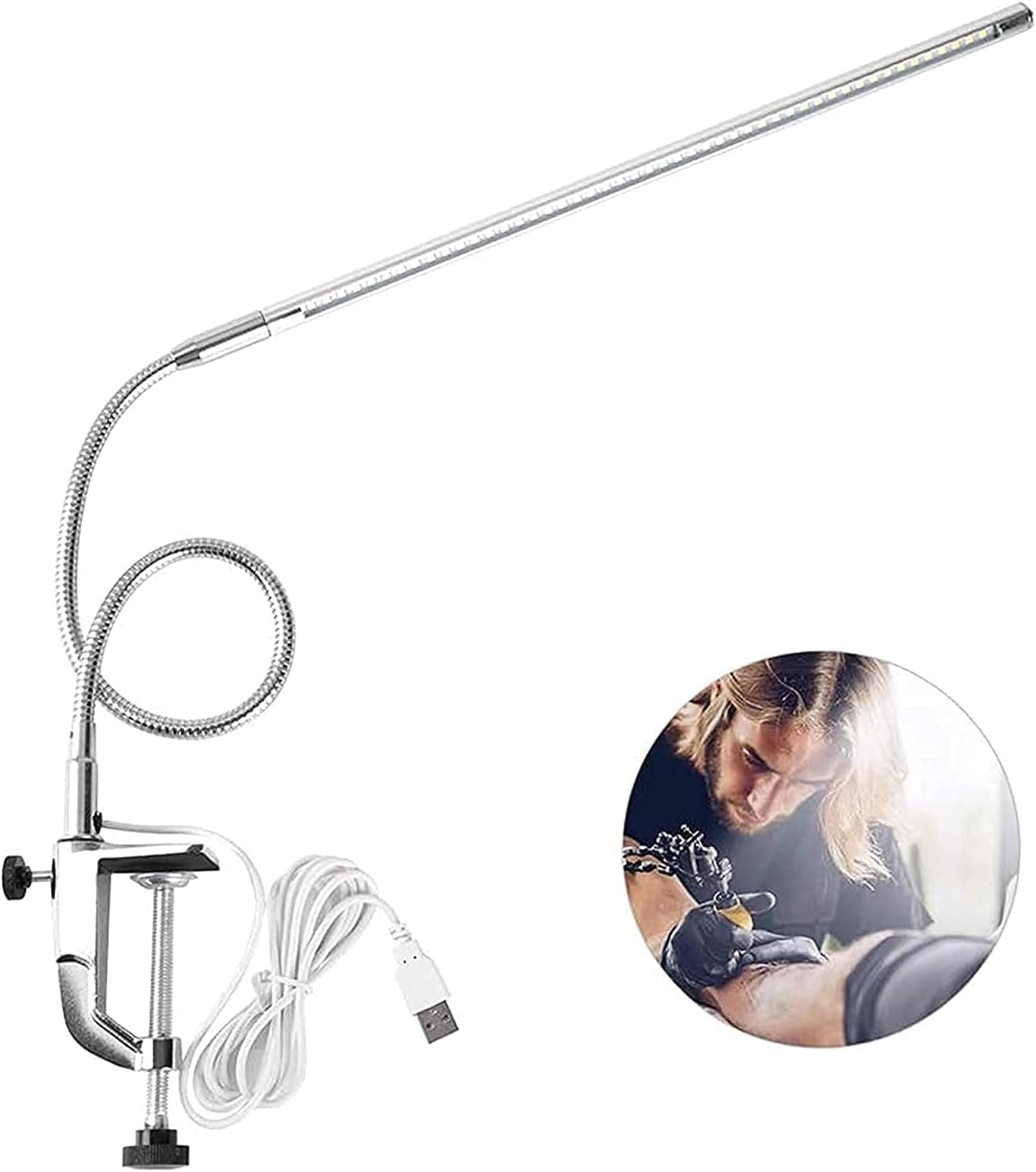 YUYTE Lampara para Mesa De Manicura Profesional, Adjustable USB LED Clip Desk Lamp, Table Lamps LED Light Study Tattoo Light for Reading, Study, Tattoo Light,Beauty Manicure