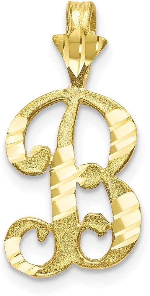 10k Yellow Gold Grooved Initial Monogram Name Letter B Pendant Charm Necklace Fine Jewelry For Women Gifts For Her