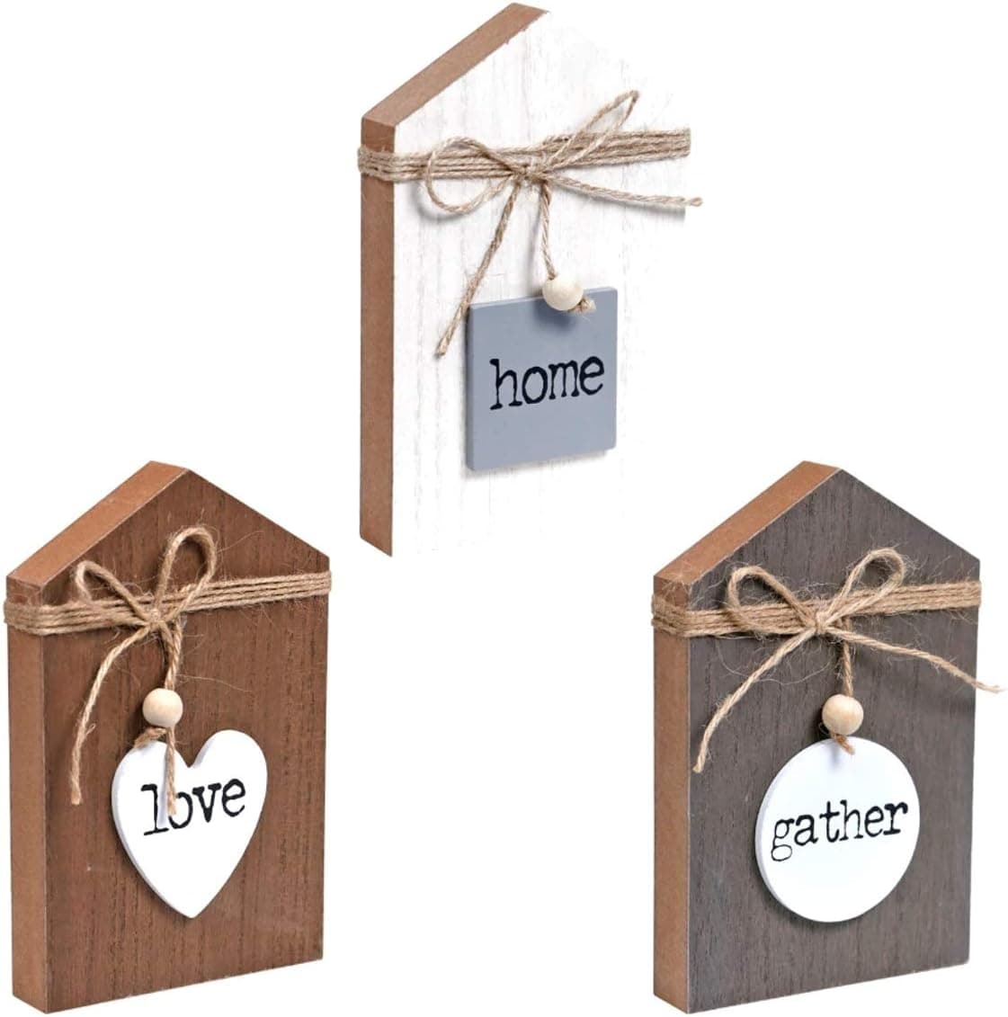 Charmed By Dragons Farmhouse Fall Harvest Decor Tiered Tray Birdhouse Shelf Sitter Signs (Gather Love Home)