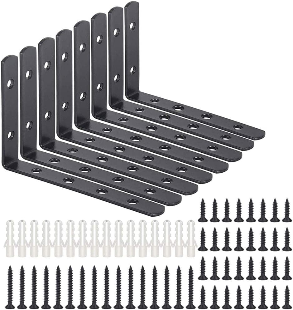 24 Pcs L Brackets for Shelves 5 x 3 Inch, Wall Mount Joint Angle Brackets Black Shelf Bracket for Shelf with Screws