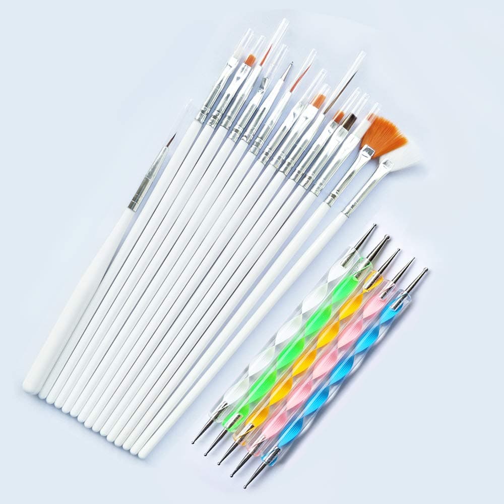 IKAAR Nail Art Kit, Nail Pen Designer Kit - Nail Art Brush and Dotting Tool Pens Best for Nail Art and Facial Detailed Painting, Set of 20pcs White