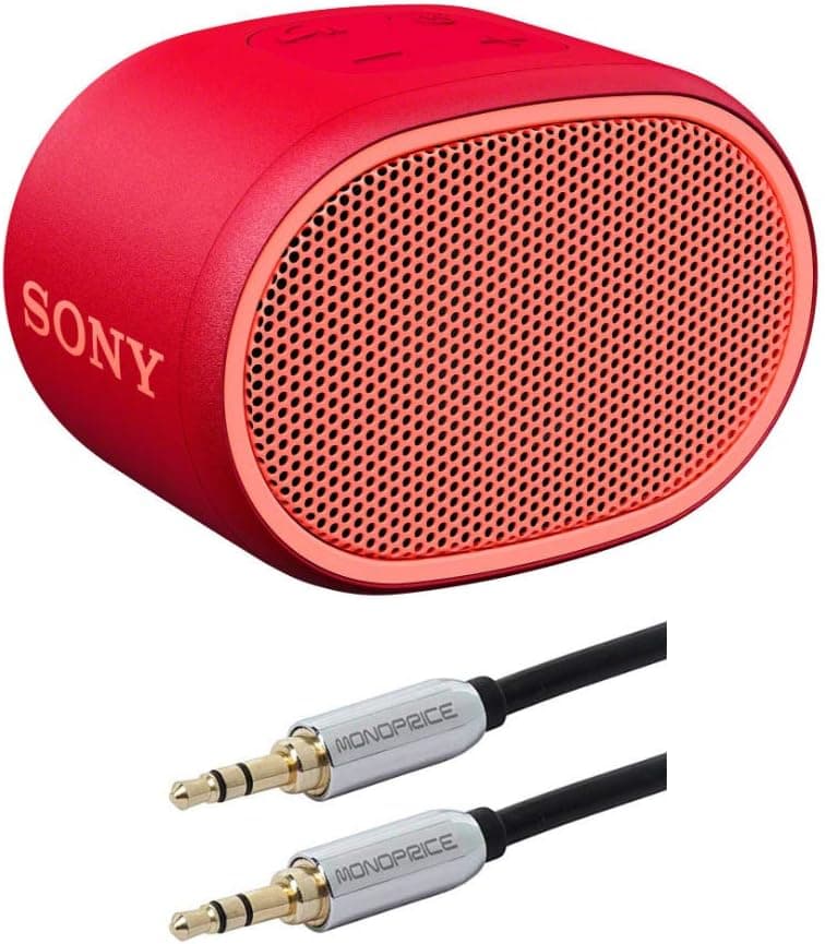 Sony XB01 Extra Bass Portable Bluetooth Speaker (Red) with 10-Feet Audio Cable Bundle (2 Items)