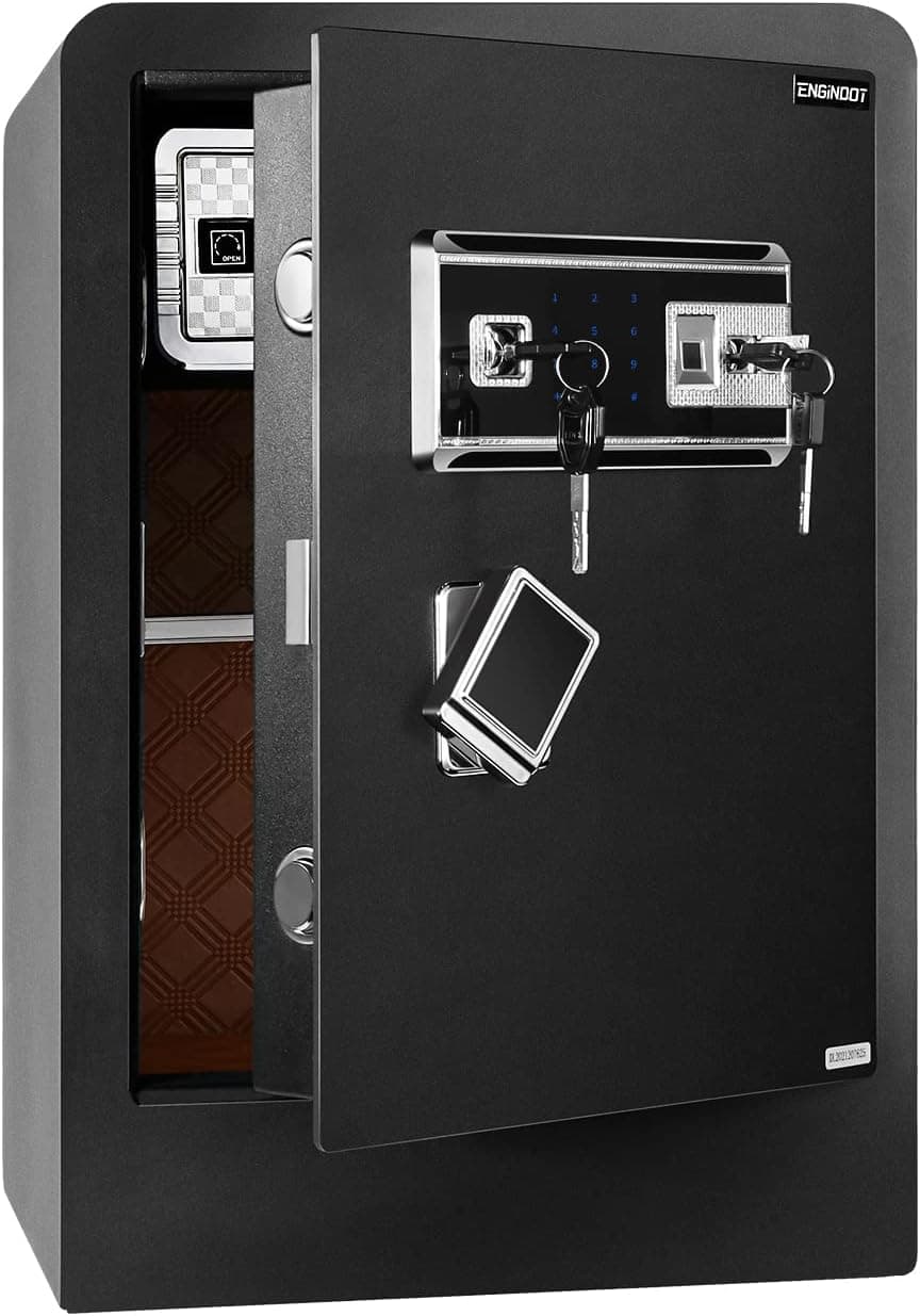 Home Safe, ENGiNDOT 2.05 Cubic Feet Biometric Safe with Fingerprint Lock and Touch Screen Keypad, 79 lb Heavy Safe Box for Money, Jewelry, Documents (15.8“ x 13.8” x 23“) - 60SA