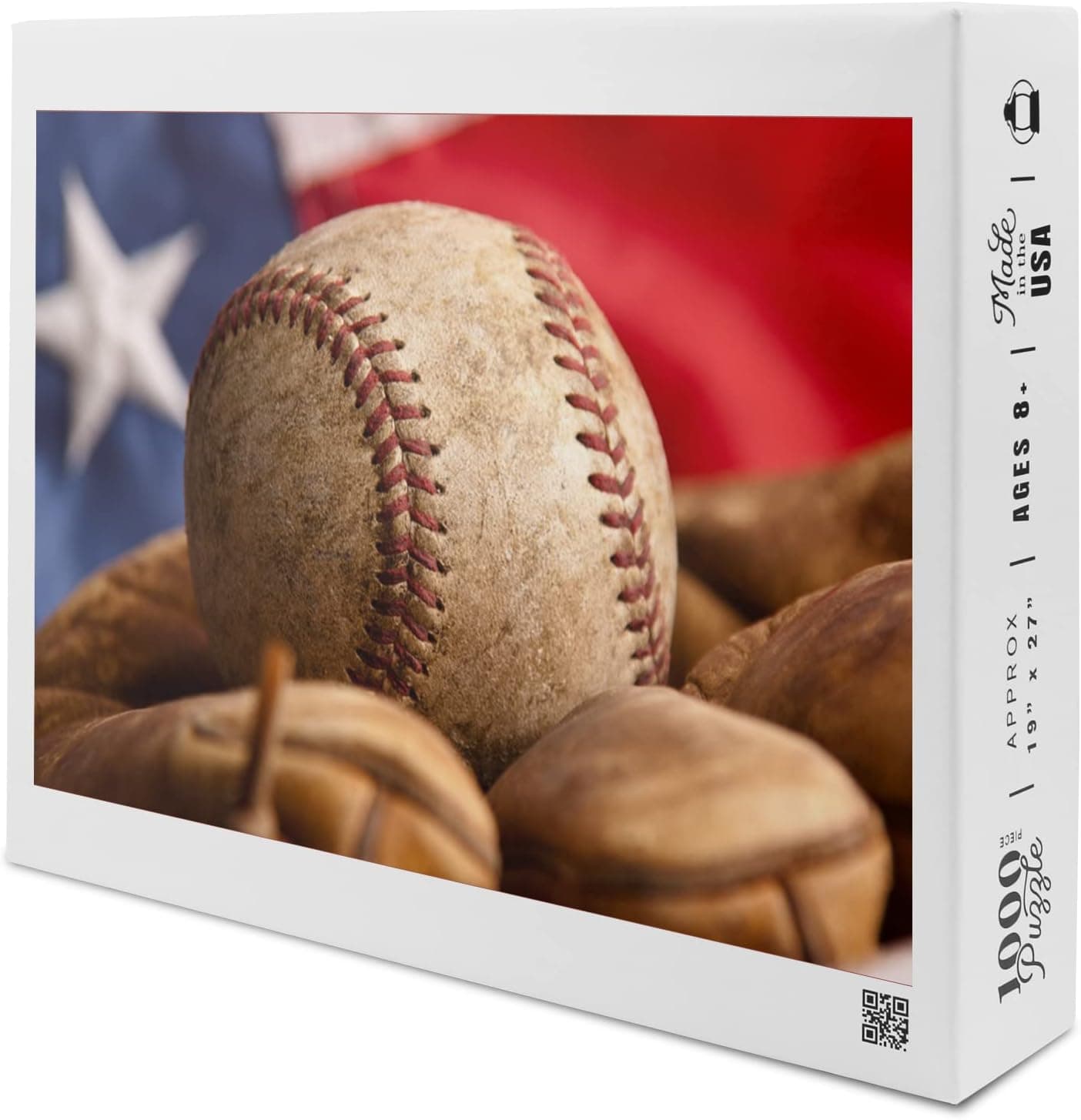 Vintage Baseball Glove and Ball with American Flag Photography A-89905 (1000 Piece Puzzle, Size 19x27, Challenging Jigsaw Puzzle for Adults and Family, Made in USA)