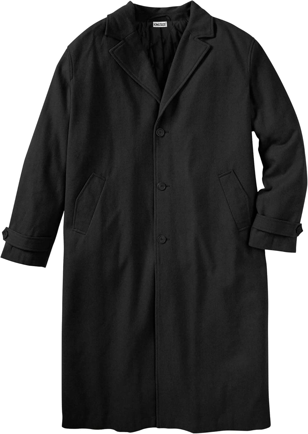 KingSize Men's Big & Tall Wool-Blend Long Overcoat - Big - 5XL, Black Coat