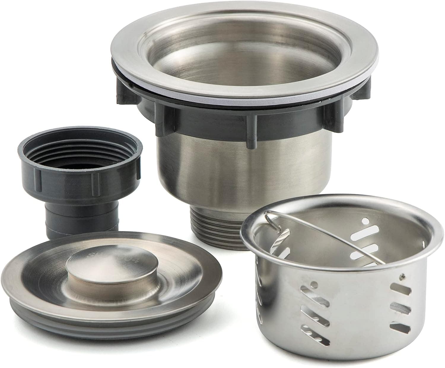AOFUXTI Kitchen Sink Drain Strainer - 3-1/2 Inch Sink Drain Assembly Kit, Removable Deep Sink Basket Assembly with Sink Stopper Sealing Lid for Standard Kitchen Sink, Stainless Steel, Sliver