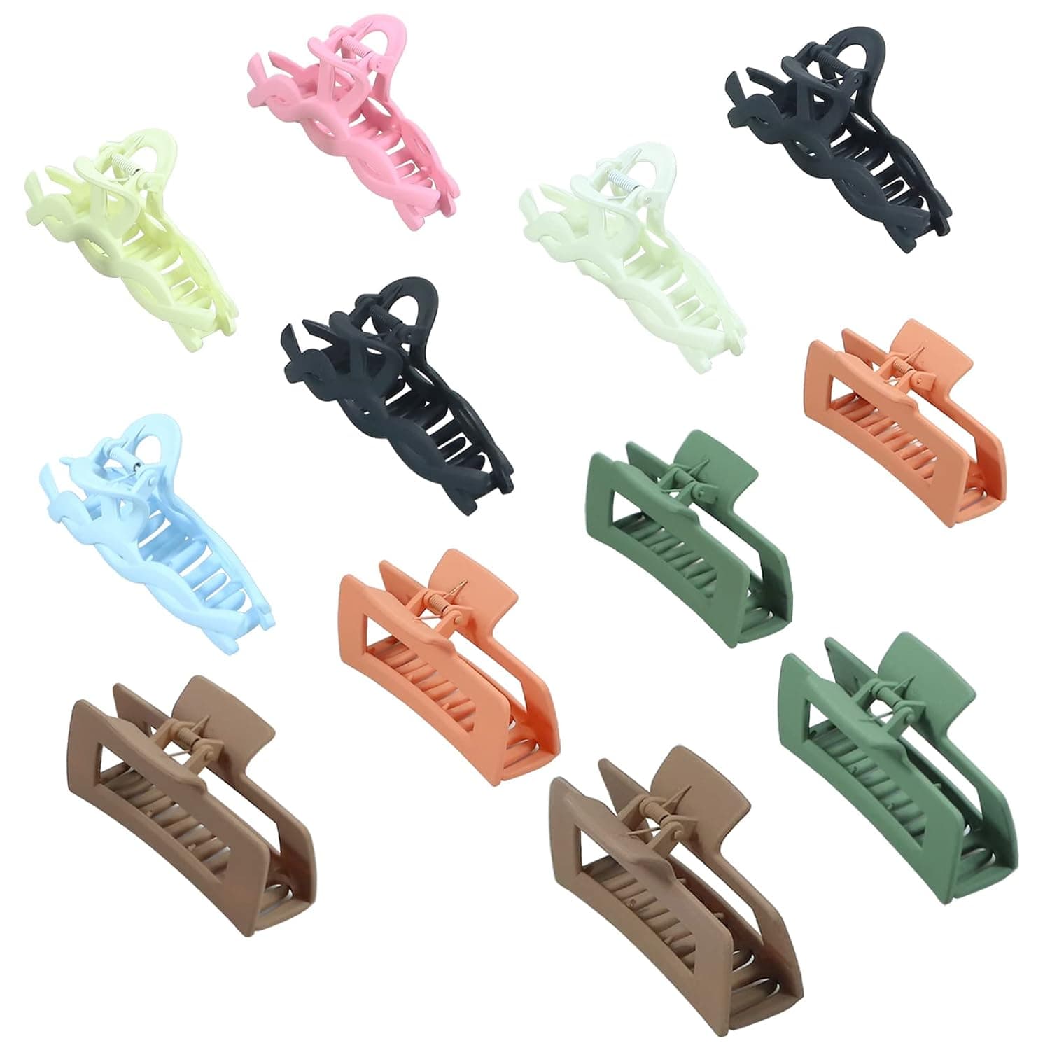 JDXN Women's 12 pcs Big Hair Claw Clips Set Nonslip Large Claw Clip Mixed colors Strong Hold Hair Clips For Thick Hair For Women (12pcs mixed color set 2)
