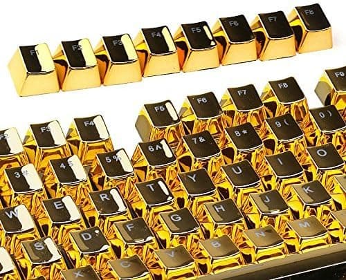 HUO JI Double Shot Keycap Set -104 Translucent Backlit Key Cap, Golden Metal Color for All Mechanical Keyboards with Key Puller