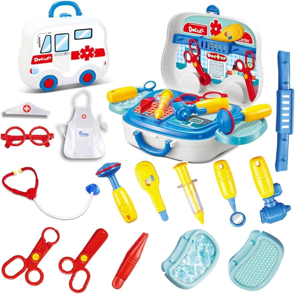 Mgc-Kitty Doctor Kit for Kids 16 Pcs Pretend Role Play Kids Doctor Playset Toys Medical Kit with Storage Box Educational Toys Gift for 3-5 Years