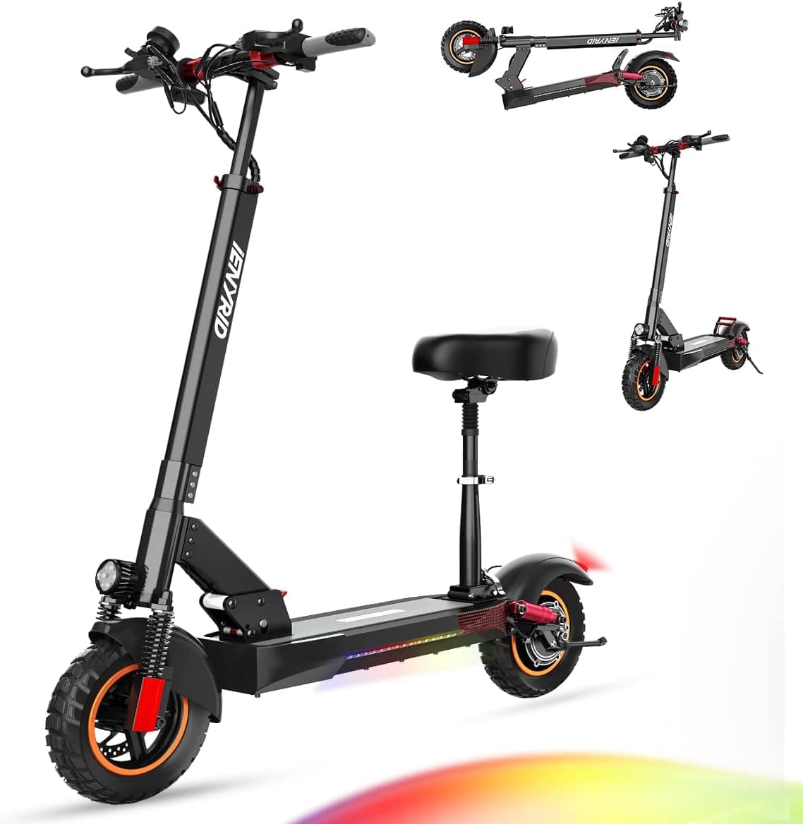 Foldable Electric Scooter for Adults,500W Motorized Scooter Electric with Seat,Offroad Commuter E Scooter,Max Speed 35-45 Km/h,40-50 Km Max Range,48V 10AH Batter,Double Brake System