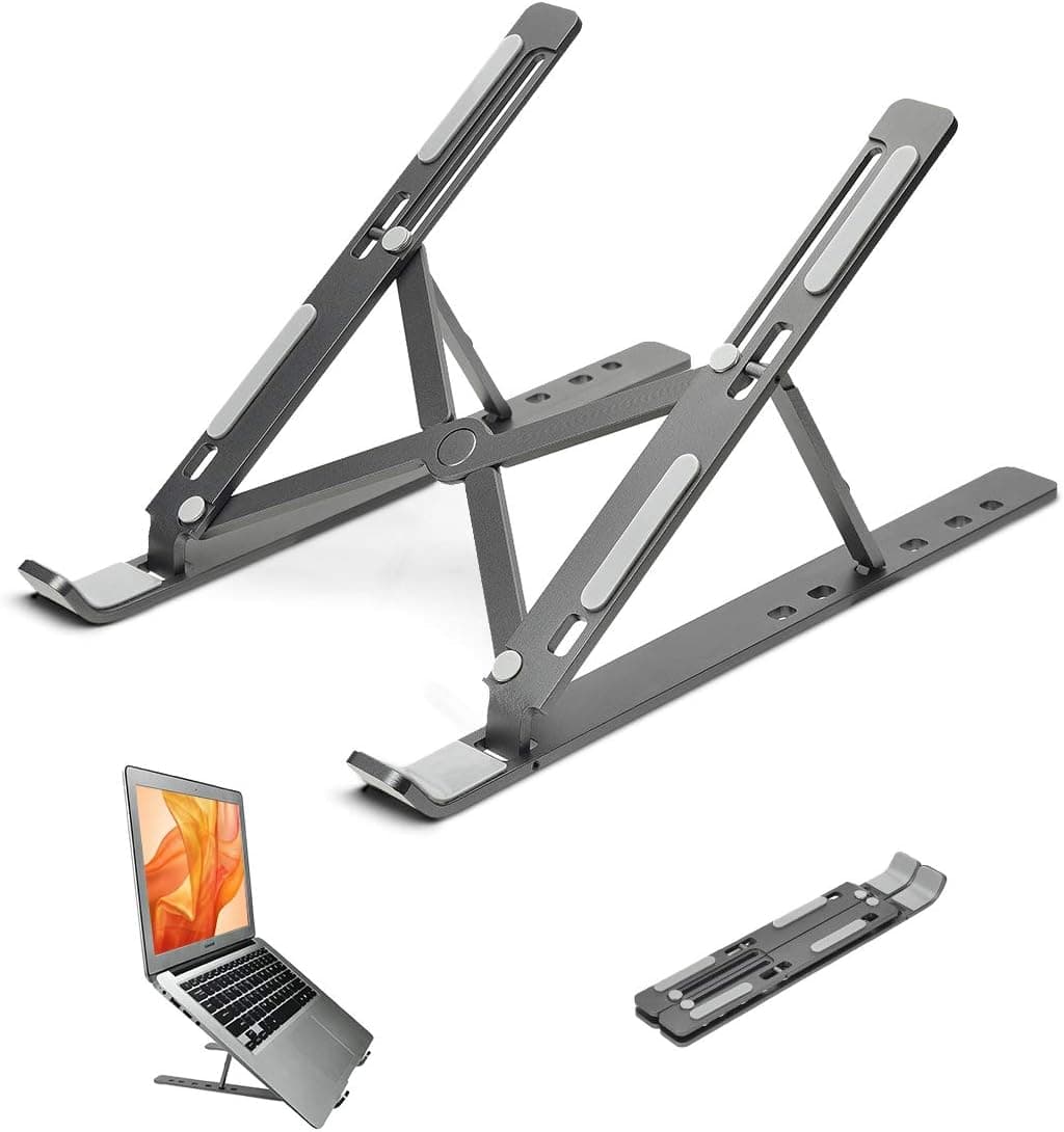 Adjustable Laptop Stand for Desk, Portable Laptop Stand, Aluminum Ventilated Computer Laptop Holder Riser for MacBook air pro Accessories, Ipad Tablet Stand,7 Height,10-15.6'' Notebook and Tablet-Gray