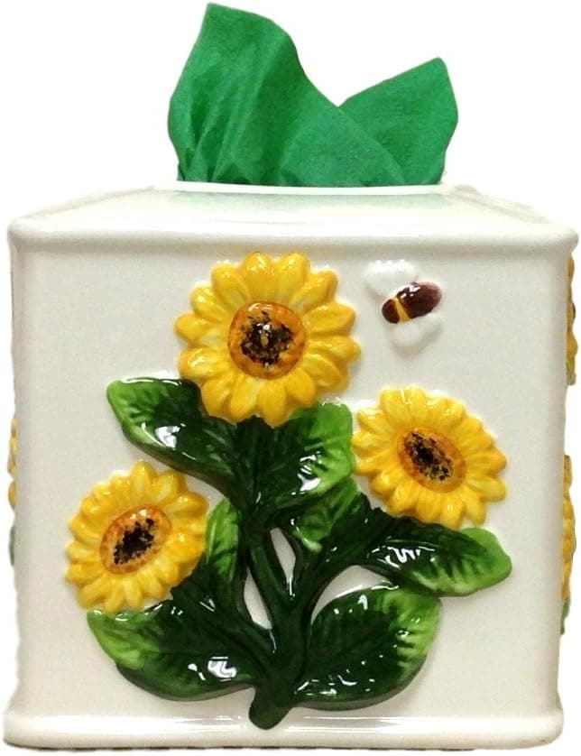 3-D Sunflower Hand Painted Ceramic Collection by ACK (Tissue Box Cover)