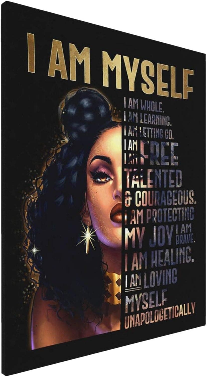 HANKCLES African American Wall Art Black Queen Inspirational Wall Art Canvas Painting Wall Decor Contemporary Artwork For Living Room Bedroom Bathroom Framed Ready To Hang 16x20 Inch