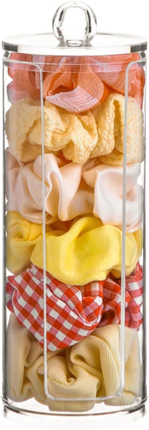 Wudygirl Scrunchie Holder Stand Clear Hair Tie Organizer with Lid Hair Accessories Display for Teen Girls-Transparency