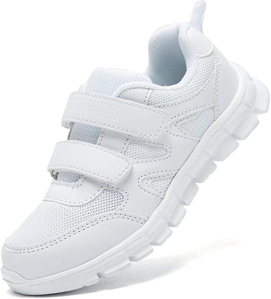 LakeRom Girls White Sneakers for Girls Breathable School Kids Walking Running Shoes Boys Sneakers WhiteM-031